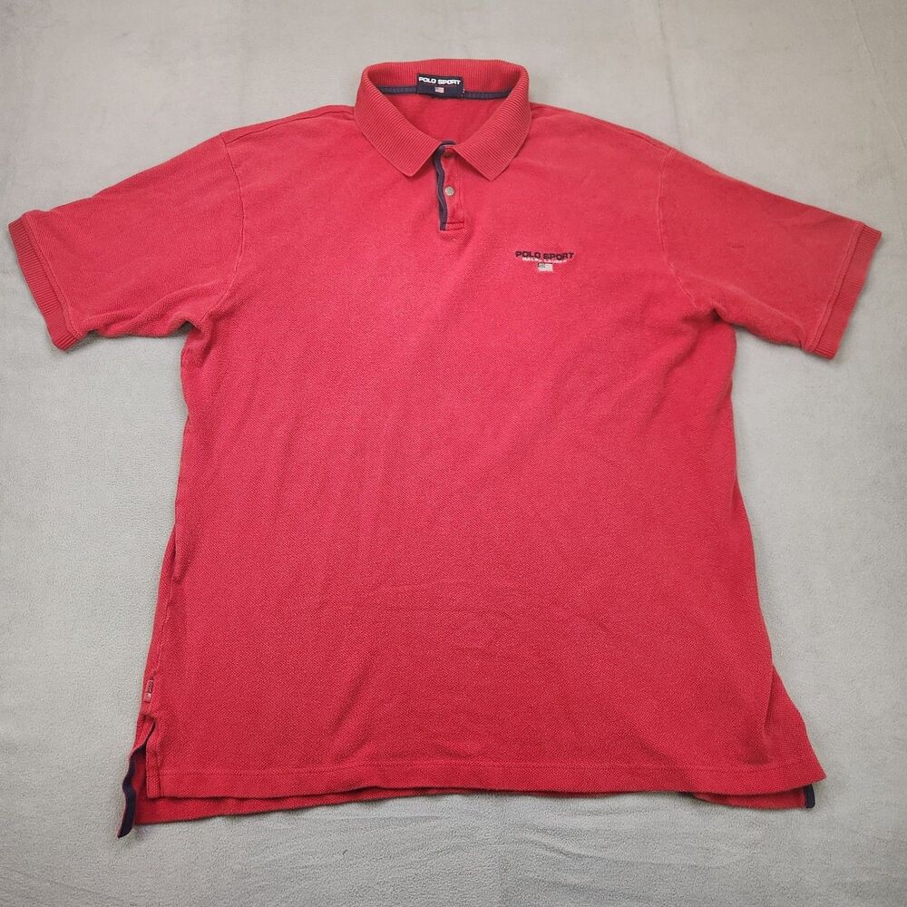 VTG Polo Sport Ralph Lauren Snap Polo Shirt Men's 2XL Red Short Sleeve Logo Y2K